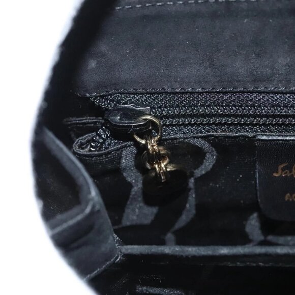 Salvatore Ferragamo Gancini Hand Bag Suede 2way Black Gold Auth BA2414 - Picture 12 of 16